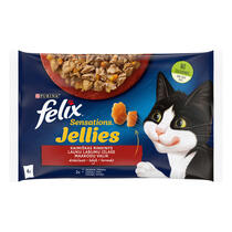 Šlapiasis kačių ėdalas FELIX® SENSATIONS kaimiškas rinkinys drebučiuose (jautiena, vištiena)