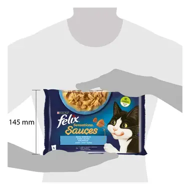 Šlapiasis kačių ėdalas FELIX® SENSATIONS, žuvų rinkinys padaže (sidabriniai polakai, sardinės)